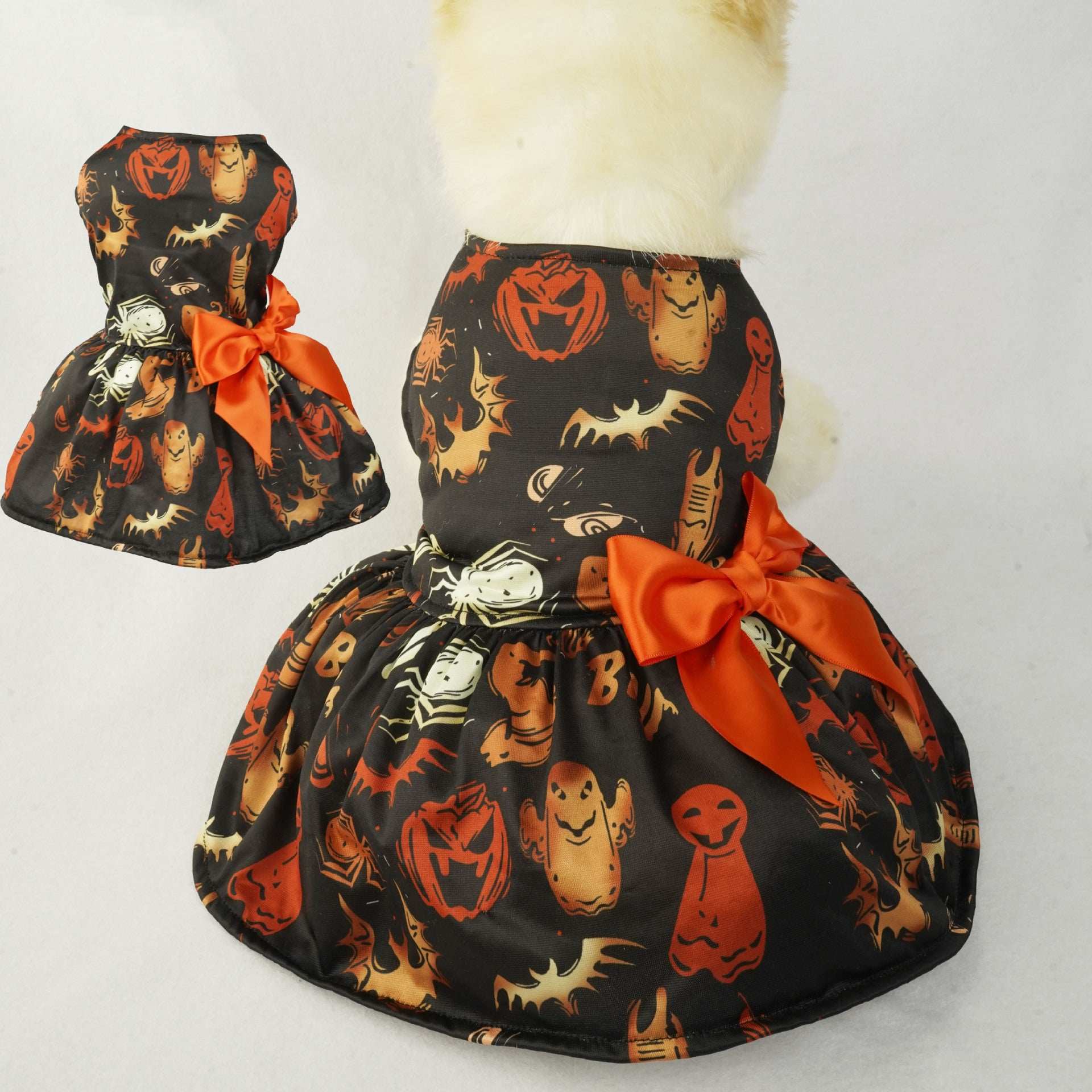 Pumpkin Print Halloween Dress - Adorable Mesh Outfit for Small Dogs & Cats - Purrfect Pet Haven