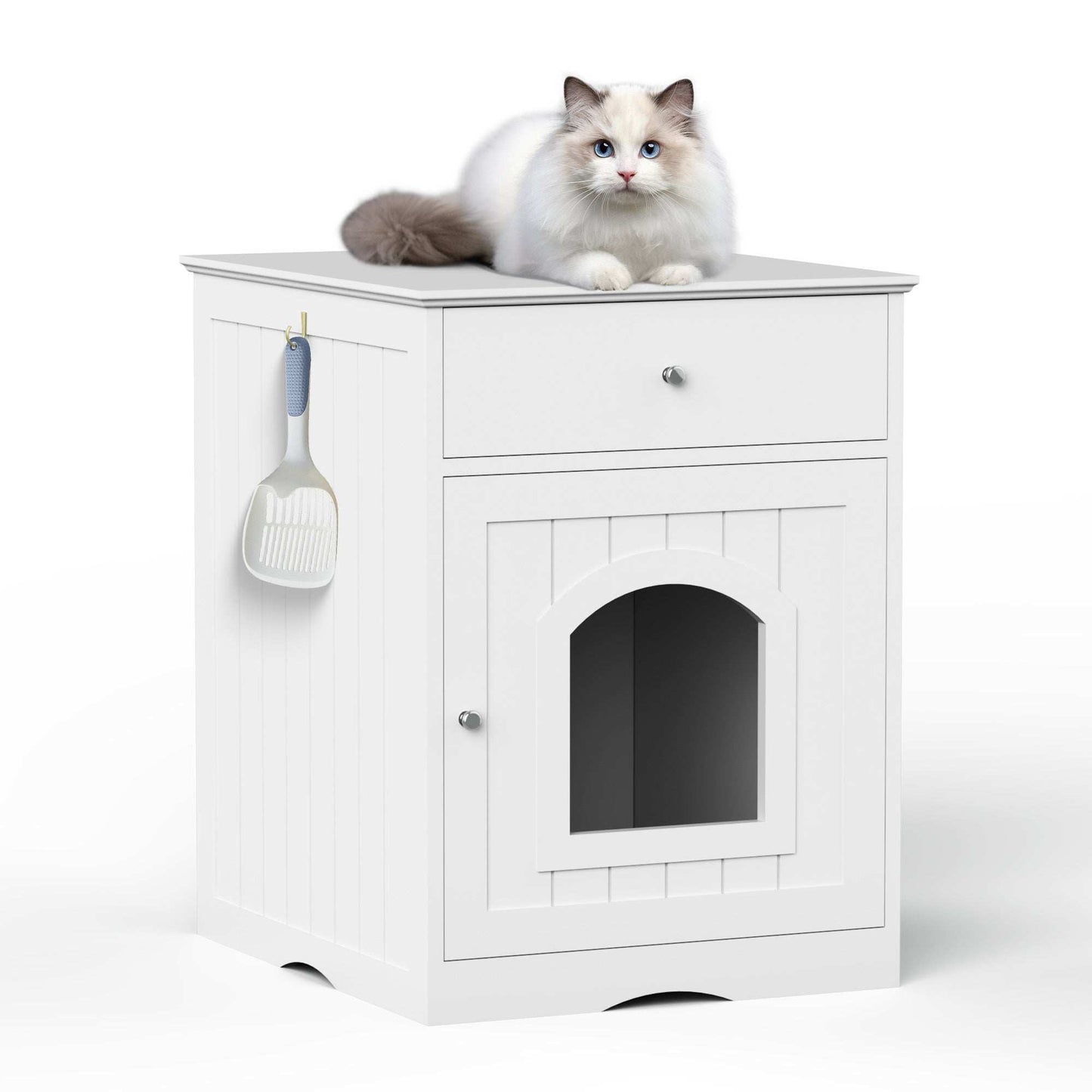 Wooden Pet House Litter Box Fence With Drawers - Purrfect Pet Haven