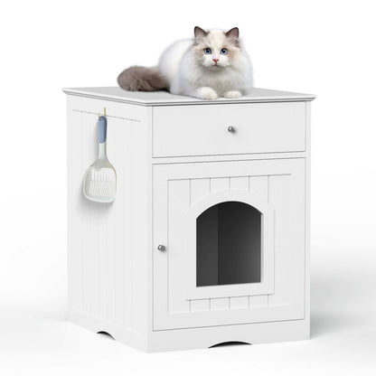 Wooden Pet House Litter Box Fence With Drawers - Purrfect Pet Haven