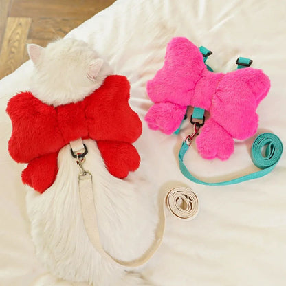 Bow Backpack Harness - Cute Pet Chest Strap Leash Set - Purrfect Pet Haven