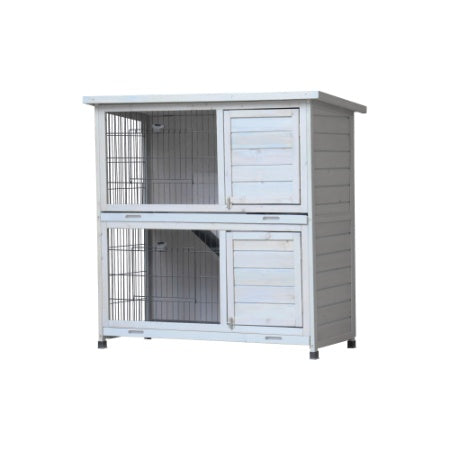 2-Story Rabbit Hutch - White with Removable Trays & Run - Purrfect Pet Haven