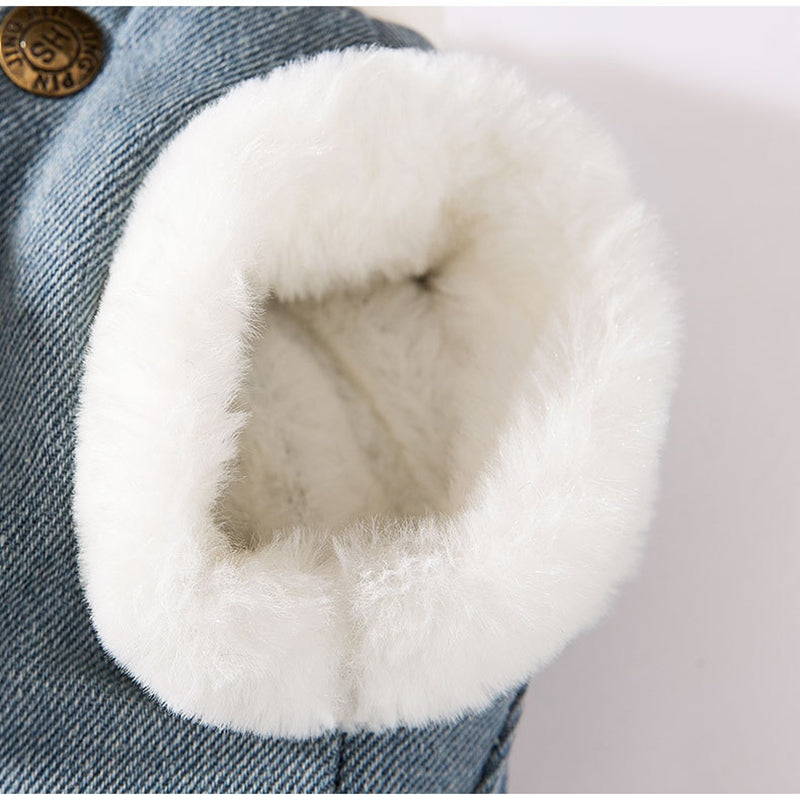 Teddy Bear Denim Vest - Dog Winter Coat with Plush Toy - Purrfect Pet Haven