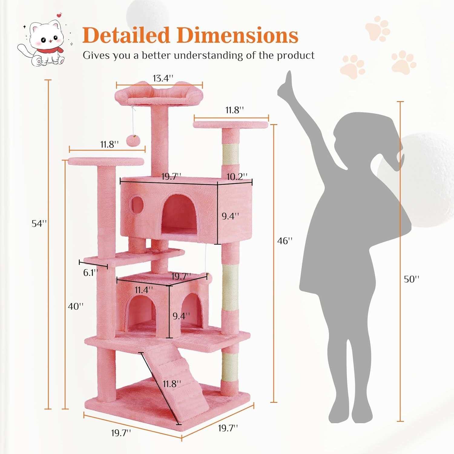 54 Inch Multi-Level Cat Tree Tower - Purrfect Pet Haven