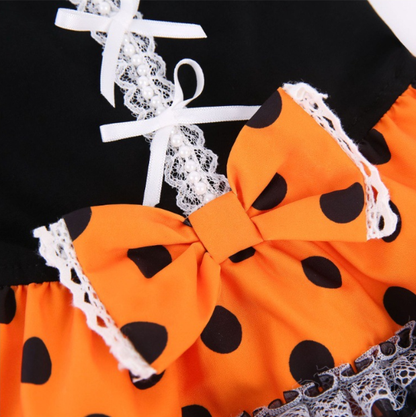 Dog Halloween Dress - Polka Dot Skirt And Spiderweb Lace