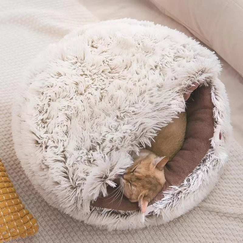 Winter Plush Cat Bed - Round Warm Nest - Purrfect Pet Haven