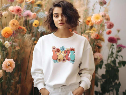 Love Paw Print Crewneck - Floral Pet Lover Sweatshirt - Purrfect Pet Haven