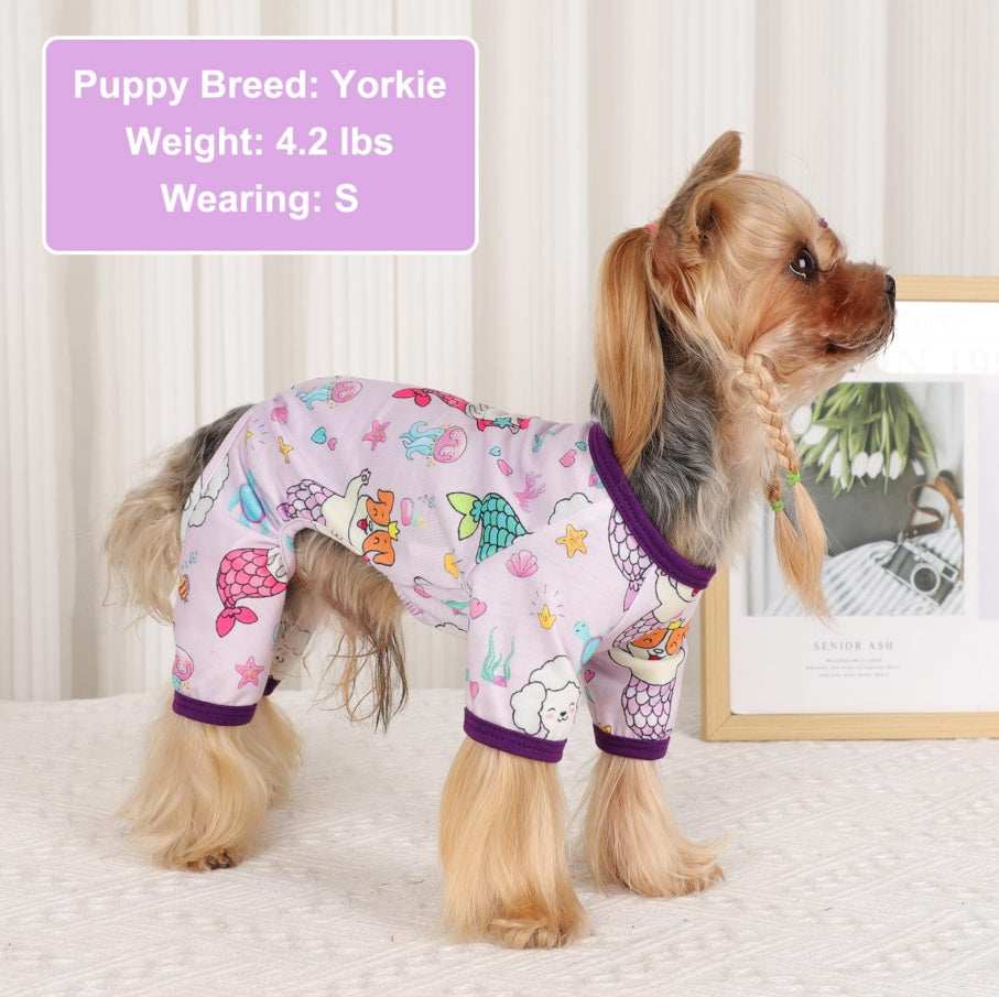 Dog Pajamas Pjs Spring Summer Dog Clothes For Small Dogs Girl Boy, Soft Stretchy Tiny Chihuahua Yorkie Puppy Clothes Doggie Onesies Cat Pet Jammies Outfit, Mermaids - Purrfect Pet Haven