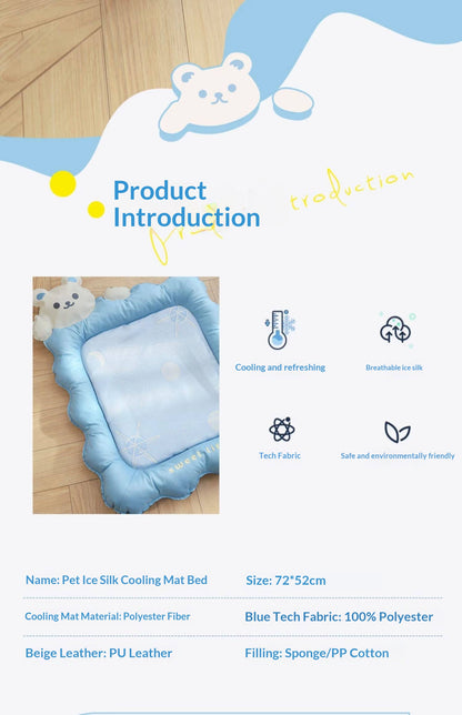 Cat Cooling Mat Ice Silk - Bear Print Summer Sleep Pad