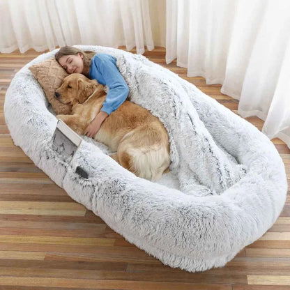 Human Dog Bed, Large Size Fits You And Pets, Washable Faux Fur Dog Bed For People Doze Off, Napping Orthopedic Dog Bed, Present Plump Pillow, Blanket, Strap