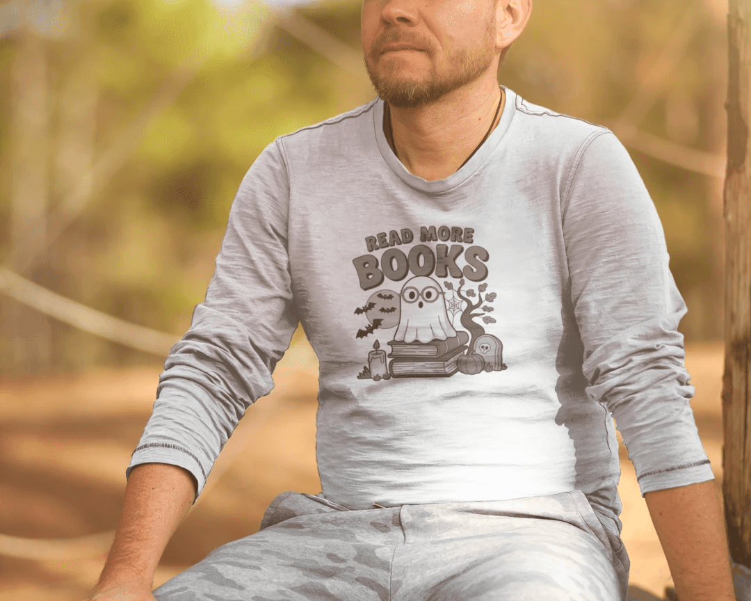 Read More Books Cute Ghost Orange Long Sleeve Shirt - Bookworm Halloween Tee - Purrfect Pet Haven