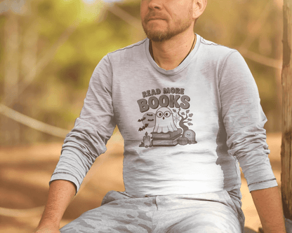 Read More Books Cute Ghost Orange Long Sleeve Shirt - Bookworm Halloween Tee - Purrfect Pet Haven