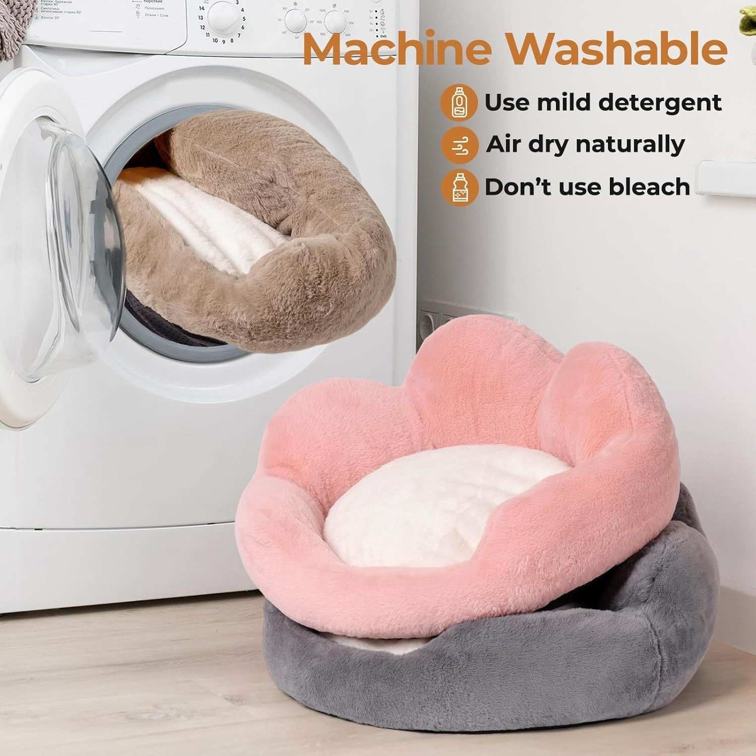 Cozy Khaki Flower Pet Bed - Washable - Purrfect Pet Haven