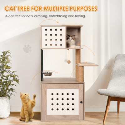 Cat Tree Litter Box Enclosure with Large Hammock - Purrfect Pet Haven