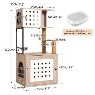 Cat Tree Litter Box Enclosure with Large Hammock - Purrfect Pet Haven
