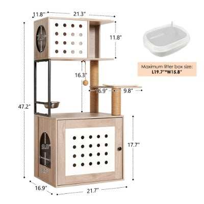 Cat Tree Litter Box Enclosure with Large Hammock - Purrfect Pet Haven