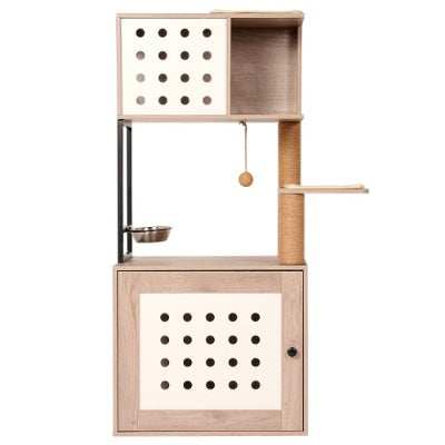 Cat Tree Litter Box Enclosure with Large Hammock - Purrfect Pet Haven