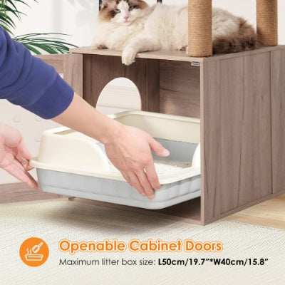 Cat Tree Litter Box Enclosure with Large Hammock - Purrfect Pet Haven