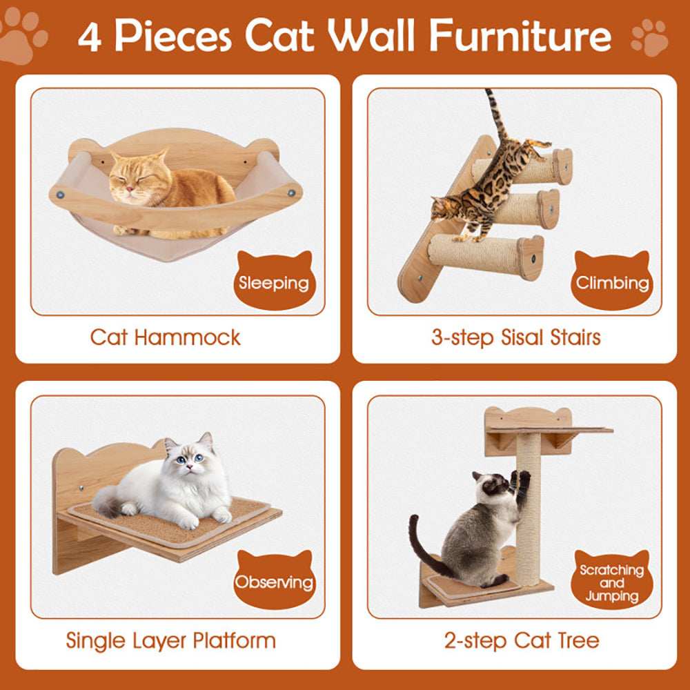 Cat Wall Furniture with Hammock Set Of Four - Purrfect Pet Haven