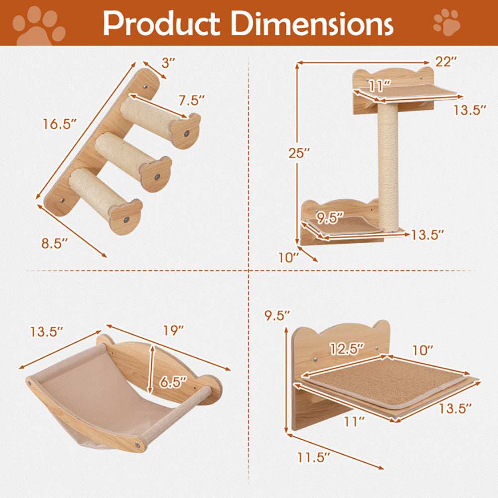 Cat Wall Furniture with Hammock Set Of Four - Purrfect Pet Haven