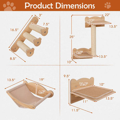 Cat Wall Furniture with Hammock Set Of Four - Purrfect Pet Haven