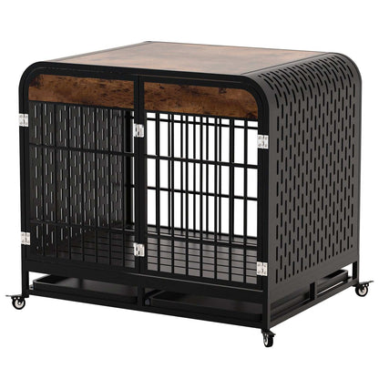 Heavy Duty 42 inch Wooden Table Top Wheeled Furniture Dog Crate - Purrfect Pet Haven
