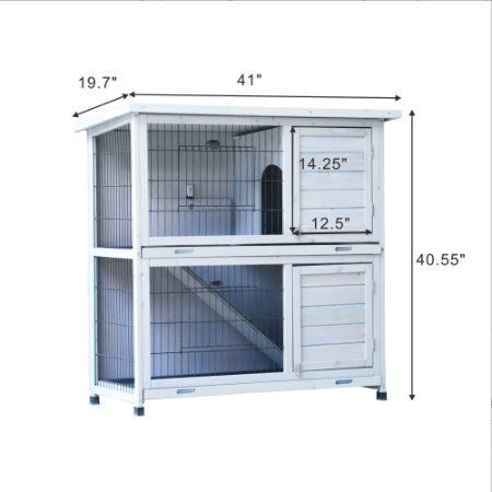 2-Story Rabbit Hutch - White with Removable Trays & Run - Purrfect Pet Haven