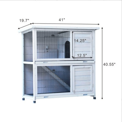 2-Story Rabbit Hutch - White with Removable Trays & Run - Purrfect Pet Haven