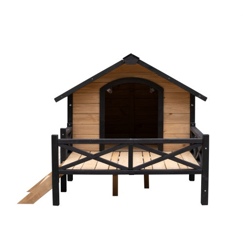 Large Wooden Dog House - Outdoor Cabin with Porch - Purrfect Pet Haven