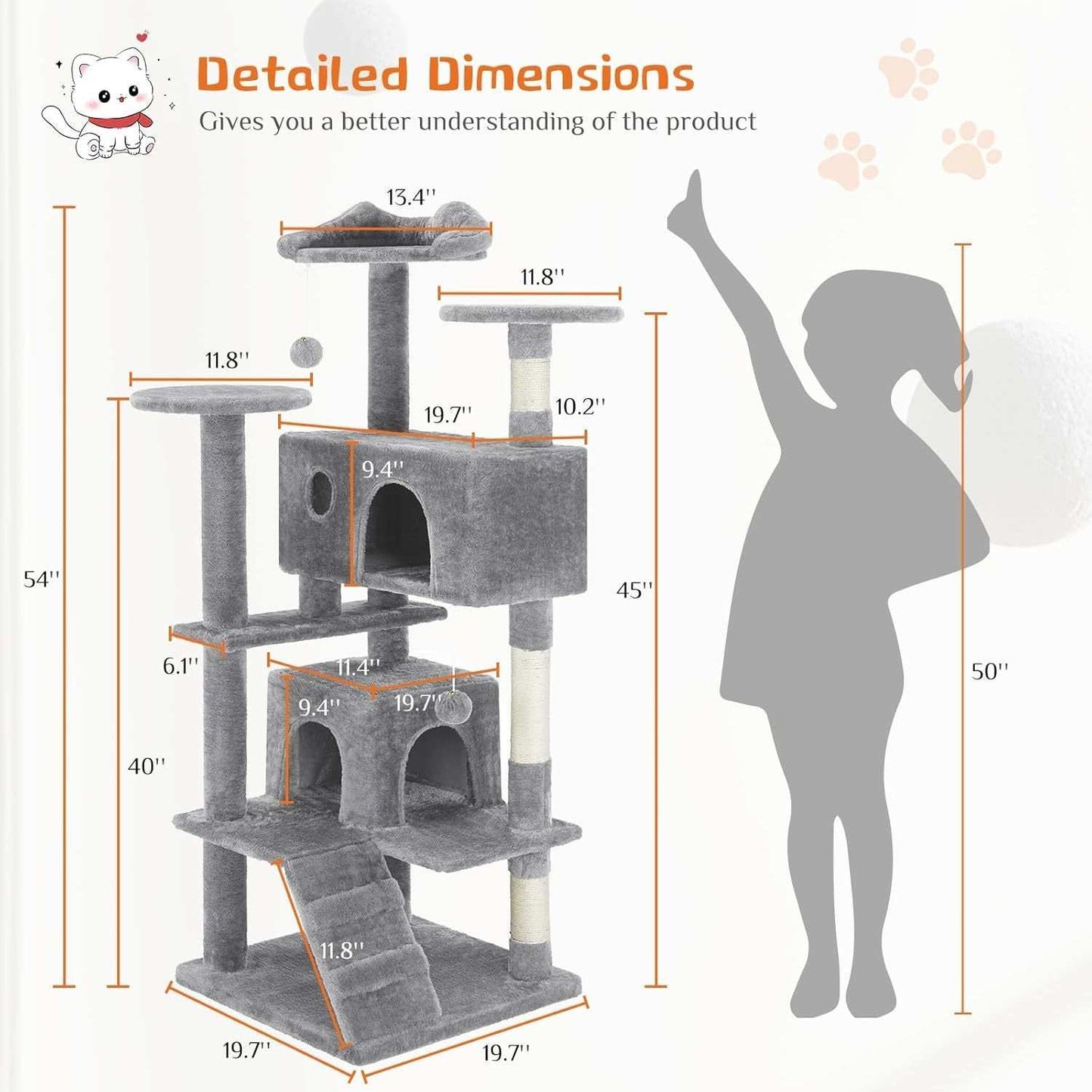 54 Inch Multi-Level Cat Tree Tower - Purrfect Pet Haven