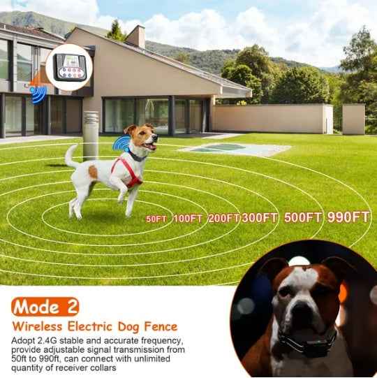 Dog Wireless Fence + Training Collar - 990ft Range Waterproof - Purrfect Pet Haven