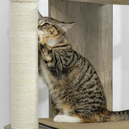 Corner Modern Cat Tree Tall For Climbing, Large Multilevel Cat Tower With Scratching Posts, Small-Fit Kitten Tower With Sisal, Cream White