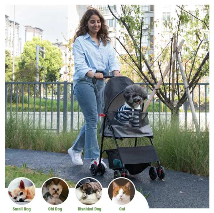 Foldable Pet Stroller, Small Dog Cat Stroller With Storage Basket For Small Puppies, Gray And Black - Purrfect Pet Haven