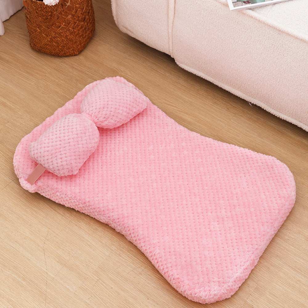 Soft Plush Calming Cushion Pet Bed Mat with Pillow - Fits Dogs Cats - Purrfect Pet Haven