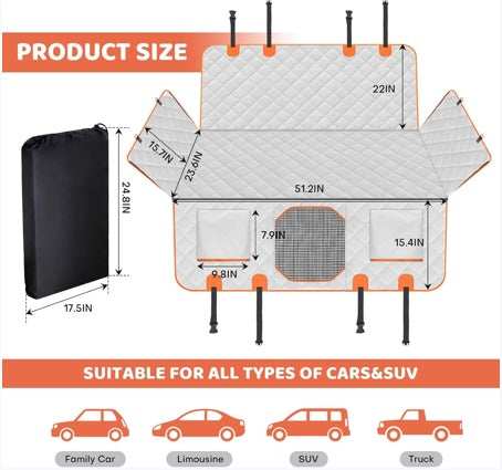 Dog Backseat Extender, Car Seat Cover With A Hard Bottom That Can Withstand 400 Pounds, Sturdy Waterproof Dog Hammock - Purrfect Pet Haven