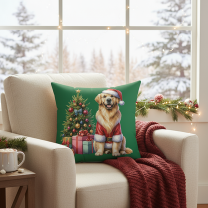 Christmas Golden Retriever pillow on armchair
