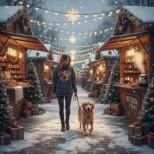 Christmas Golden Retriever sport grey hoodie at Christmas market