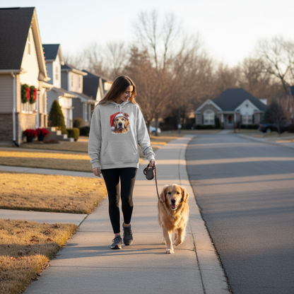 Christmas Golden Retriever sport grey hoodie realistic neighborhood walk