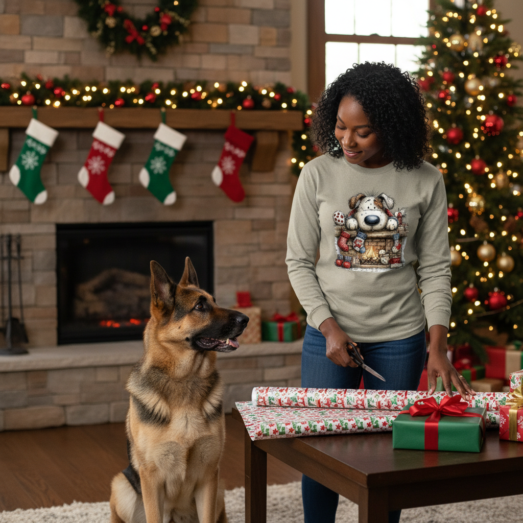 Comfort Colors Christmas Mantel Pup Long-Sleeve Shirt - Purrfect Pet Haven