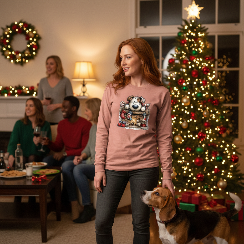 Comfort Colors Christmas Mantel Pup Long-Sleeve Shirt - Purrfect Pet Haven