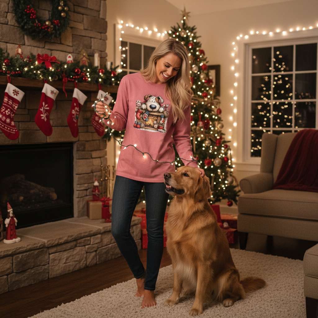 Comfort Colors Christmas Mantel Pup Long-Sleeve Shirt - Purrfect Pet Haven