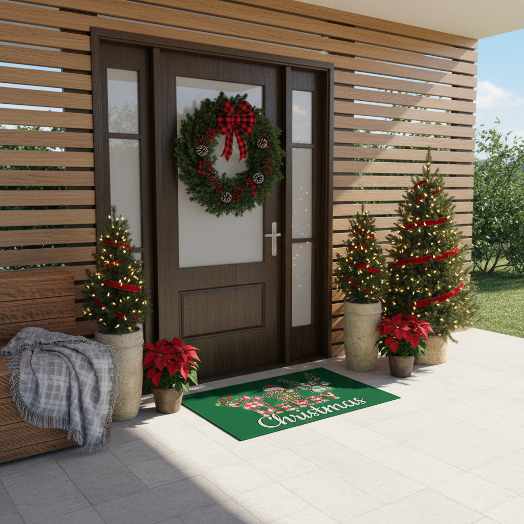 Christmas Paw Print Doormat at Modern Home Entrance