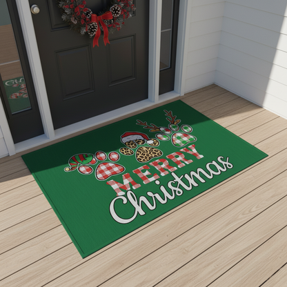 Christmas Paw Print Doormat Overhead View