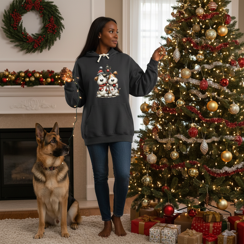 Comfort Colors Christmas Pup Couple Hoodie - Dog Lover Gift - Purrfect Pet Haven