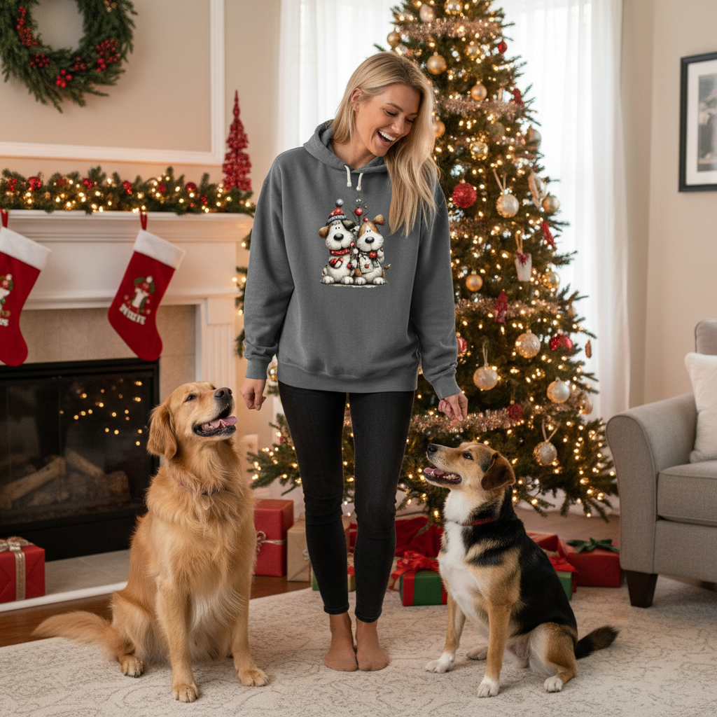 Comfort Colors Christmas Pup Couple Hoodie - Dog Lover Gift - Purrfect Pet Haven