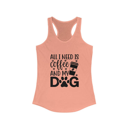 Printify Coffee Dog Lover's Racerback Tank in pink with coffee and dog graphic design