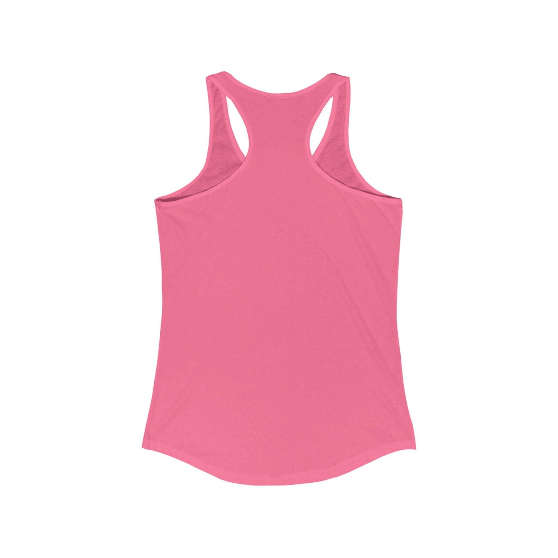 Pink Coffee Dog Lover's Racerback Tank by Printify shown from the back with sleeveless design