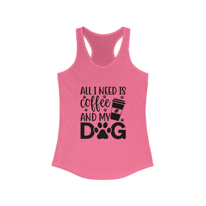 Pink Coffee Dog Lover's Racerback Tank with black coffee and dog print design by Printify