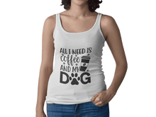 White Coffee Dog Lover's Racerback Tank with coffee and dog paw print design by Printify