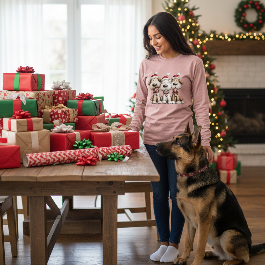 Comfort Colors Long Sleeve - Whimsy Holiday Pups Tee - Purrfect Pet Haven