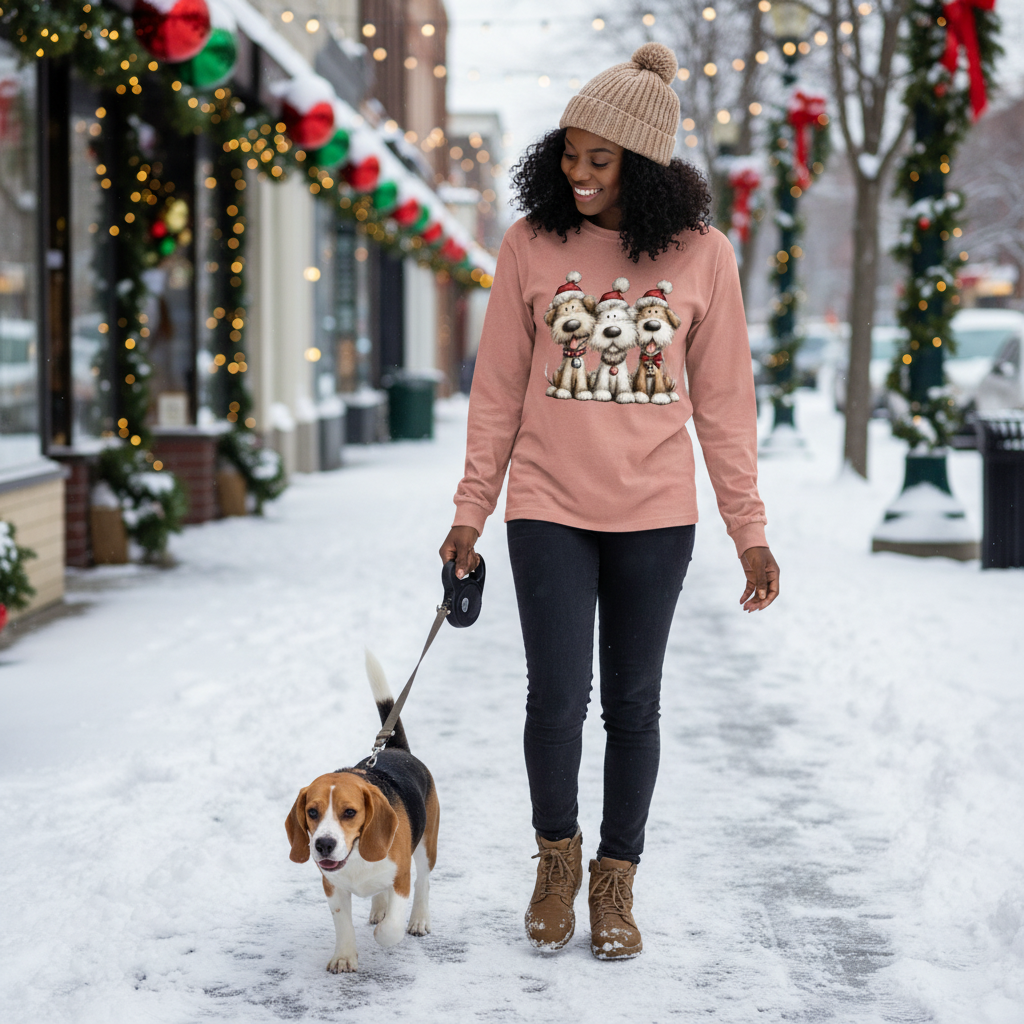 Comfort Colors Long Sleeve - Whimsy Holiday Pups Tee - Purrfect Pet Haven